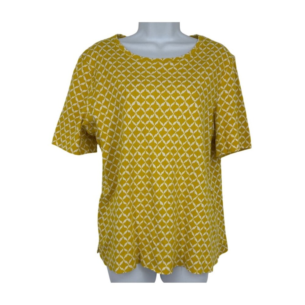 Chicos Women's Yellow Geometric Print Short Sleeve Top Size 2 US L